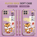 (Free Lanyard) Luxury 6D Plating Case for OPPO Reno4 F Back Cover Spring Festival Year of the Tiger Side Pattern Soft Silicone Square Phone Cases. 