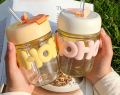 Portable 350ml Clear Glass Cup with Straw – Cute INS Girls Heat-Resistant Travel Drinking Bottle. 