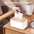 Tissue Box, Facial Tissue Dispenser Box with Bamboo Wood Lid, Transparent Container, Modern Minimalist Design. 