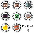 Birthday Stickers - Pack of 8 - Stickers for Giftpacks - Stickers for Birthday Party Celebration - 3 inches each Each - Minecraft theme. 