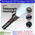 Multi-Functional Rechargeable LED Flashlight RL-2210 | 3W LED Torch with COB Side Light, Power Bank, Safety Hammer, USB Charging by Electrica. 