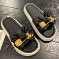 Flat Slippers Bow Tie Shoes Slip on Sandals for Streets Traveling Bathroom 38 39 Black. 