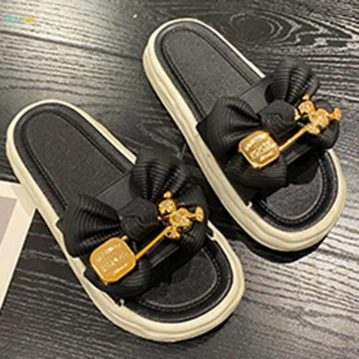Flat%20Slippers%20Bow%20Tie%20Shoes%20Slip%20on%20Sandals%20for%20Streets%20Traveling%20Bathroom%2036%2037%20Black%20-%20Image%202