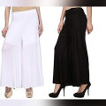 (WHITE) 100% Pure & Soft Viscos Rayon Palazzo  for Women Relaxed Bottom Adult Pajama Pants Viscose Palazzo Pants Regular Fit Flared Palazoo Pants Daily Use Stylish Plain Plazoo Trendz Cotton Viscose Loose Fit Flared Wide Leg Palazzo Plazo - (Free Size). 