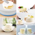 Cake Rotating Turntable 28cm & 10Pcs Measuring Spoons Cup Set & 12Pcs Cake Decorating Small Nozzles Set & 10Pcs Disposable Piping Bags & 3Pcs Cake Cream icing Scraper Set, 1Pc Cake Board Base & Gift. 
