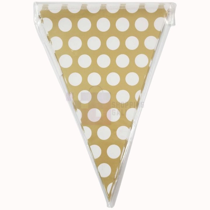 GOLDEN POLKA DOT BUNTINGS - PACK OF 10 BUNTINGS - GOLDEN THEME PARTY DECORATION BANNER