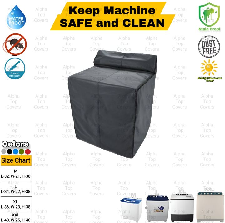 Twin Tub Washing Machine Cover By ALPHA 7kg 7.5kg 8kg 8.5kg 9kg 9.5 10kg 10.5kg 11kg 11.5kg 12kg 12.5kg 13kg 15kg 16kg 18kg Hitachi Super Asia Toshiba Samsung Kenwood Dawlance Twin Tub jackpot ittefaq Anex Indus West Point Diamond Asia Gaba Eco Star Boss