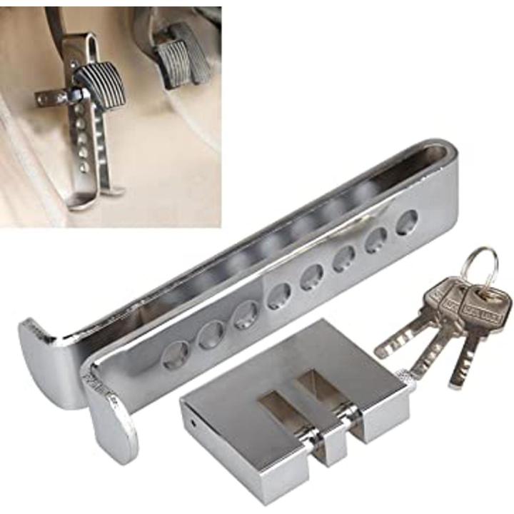 Brake Pedal Anti-Theft Lock - Stainless Steel Clutch Lock With 3 Keys For Vehicle Security