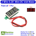 Pack of 1/ 3 Pcs 0.28 Inch 2 wires 4.5-30V Mini Digital Voltmeter Voltage Tester Meter Red LED Screen meter by electrica. 