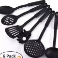 Pack Of 6 Non Stick Cooking Spoons - Black. 