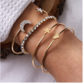 4PCS Set Open Bangle Delicate Star Moon Crystal Bracelet For Women Charm Jewelry Gifts. 