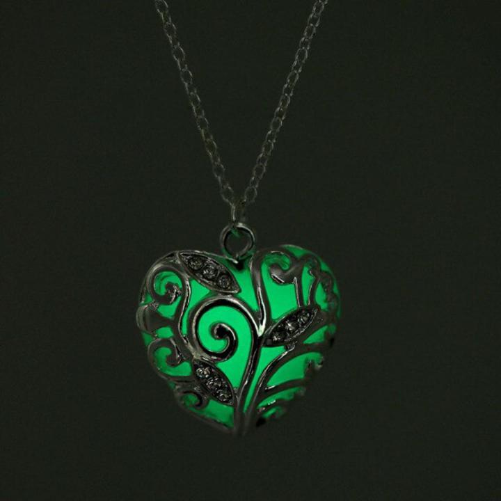 Vienkim Glow In The Dark Necklace Moon Square Heart Necklaces For Woman Water Drop Pendant Night Fluorescence Light