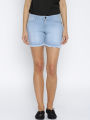 Women Blue Solid Cropped Denim Shorts 24. 
