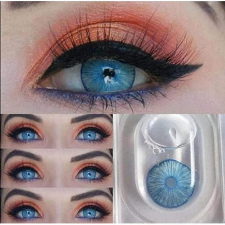 Color lens Eye Contact Lenses Dark Blue With Container + free water kit / disposable lenses / lense, eye lense / color lense / eye lenses for girls