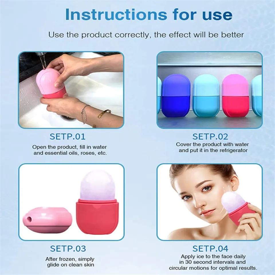 Silicone Ice Roller Facial Massage for Cryotherapy - Beauty Skin Care Massage for Collagen Regrowth & Skin Strengthening - Enhance Your Natural Glow/Reusable Facial Treatment to Tighten & Tone Skin & De-Puff The Eye Area