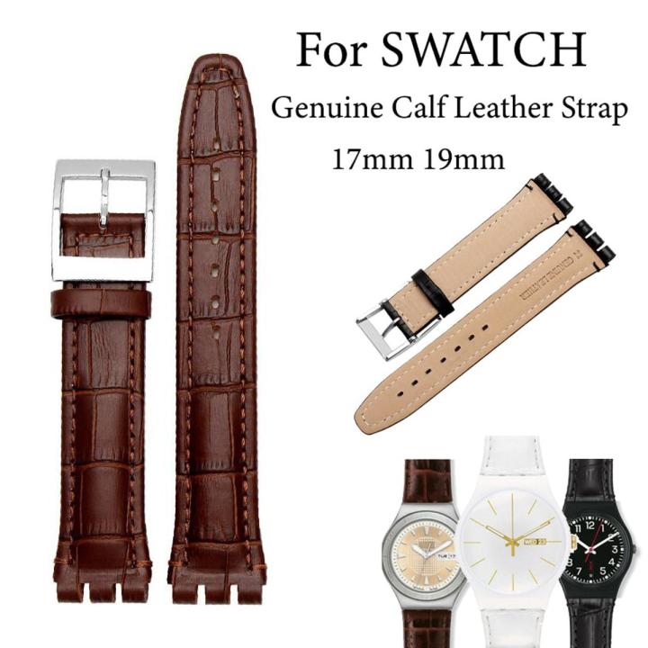 17mm 19mm Strap for Swatch Genuine Calf Leather Watch Band Black Brown White Waterproof Stainless Steel Clasp Men Women Business