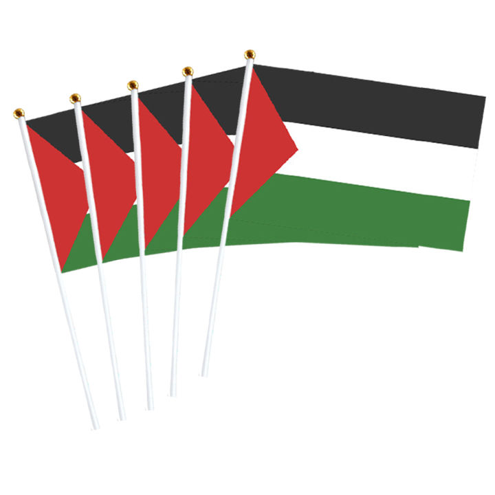 Small Palestine Flag 14x21cm Portable Hand Waving Palestinian Banner Polyester Fade-Resistance Plastic Flagpole for Events Moonlight