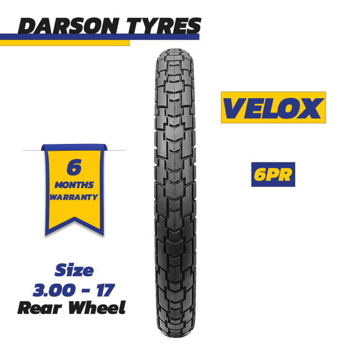 VELOX 3.00-17 (Rear Wheel) - 125CC Motorcycle Tyre and Tube Set DARSON TYRES