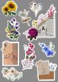 Floral stickers Journaling A5 uncut Mini Black Aesthetic Sheet  |  vintage Retro flower. 