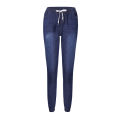 Women Solid Color Drawstring Ankle Tie Slim Stretchy Jeans Plus Size Denim Pants. 