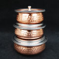 Copper Handi set 3pc | for Serving | 500g, 750g, 1kg capacity | 6, 7, 8 Inch | Hammered Design. 
