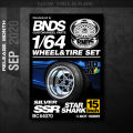 BNDS New 1/64 Alloy Wheels Rubber Tires Design SSR STAR SHARK Rims Modified Parts JDM VIP Style for Model Vehicle 4pcs Set. 