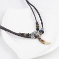 【shengxiong6525】Vintage wolf tooth beaded weavod prayer necklace-Bohemia jewelry. 