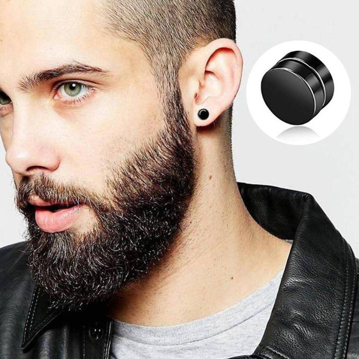 Black Metal Round Magnetic Non Piercing Earrings for Men and Boys