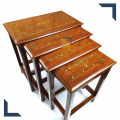 Wood Valley-Wooden Nest Table Set Brass Work (Set of 4)-Best Quality-Table Nest Set 4 Pcs-Sheesham Wood Nesting Tables with Brass Work (Set of 4)-Royal Wooden Brass Nesting Table Set of 4-Chiniot Handicraft. 