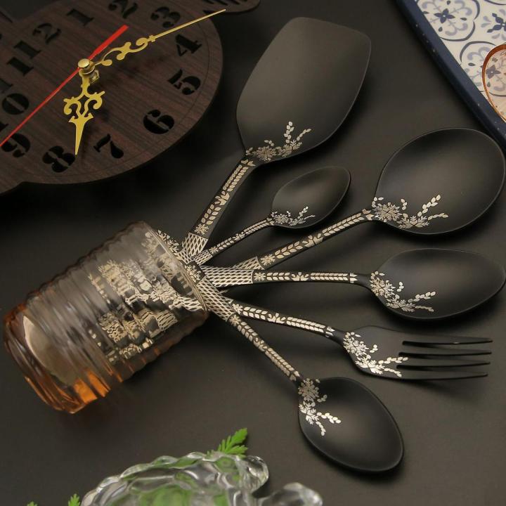 29 Pieces Stainless Steel Black Cutlery Set [I M Collection]