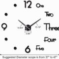Large 3D Frameless Wall Clock Stickers DIY Wall Decoration for Living Room Bedroom Office (Black). 
