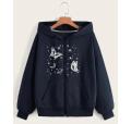Flower Printed Fleece Zipper Jacket for Girls and Women, Trendy, Comfortable, Durable, and Soft Fabric for Casual Wear. 