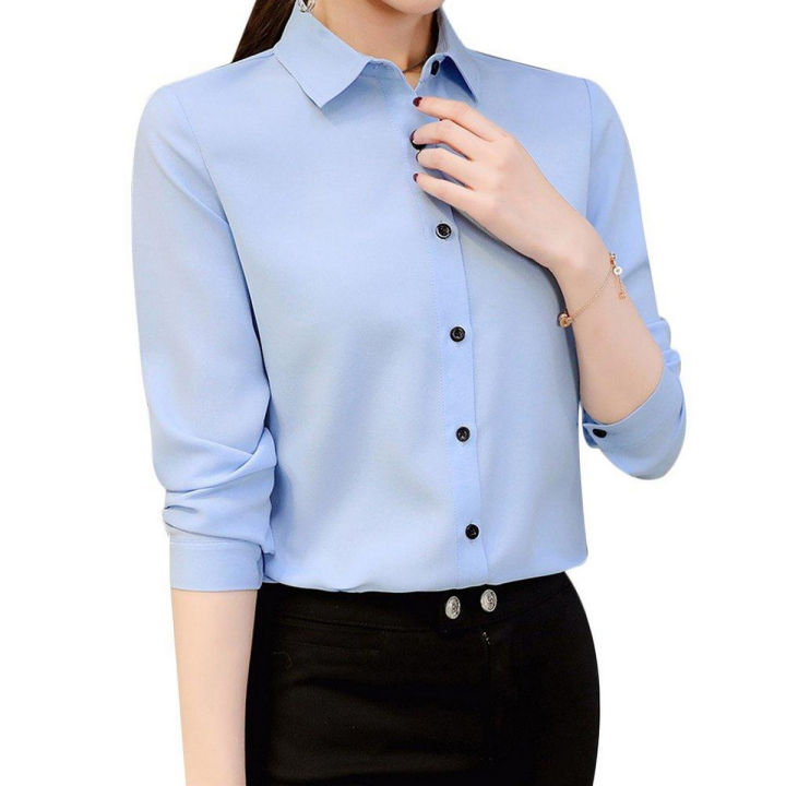 Long sleeve blue shirt womens best sale