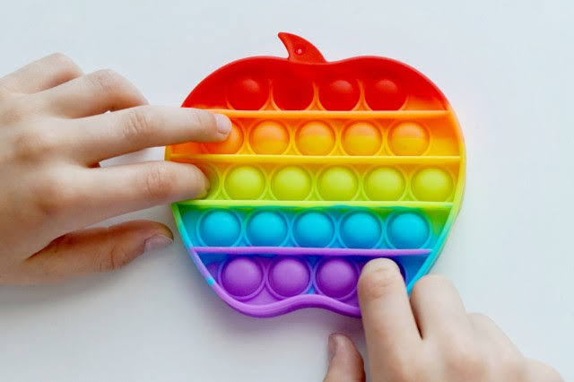 Apple shape Push Pop Bubble Fidget Spinner Pop It Silicone Toy - 5 inches - Rainbow