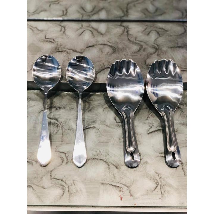 Spoons / Rice & Curry Spoons / Set of 4 Dish & Donga Serving Spoons (2 Rice Spoon + 2 Salan / Curry Spoons)