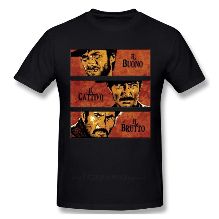 Fashion Men Clothing The Good The Bad and Ugly Print T Shirt for Male Il Buono Brutto Cattivo Tops Summer Commuter Casual Tees