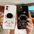 For Vivo Y15s Back Cover with Cartoon Astronaut Folding Stand Luxury 6D Plating Frame Shiny Cases Soft Silicone Square Protective Mobile Phone Case. 