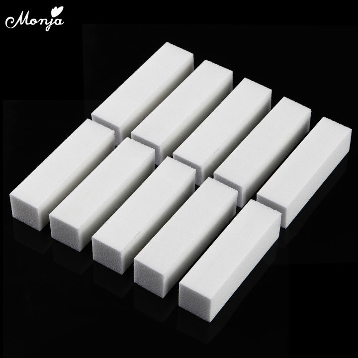 Monja 10Pcs White Nail Art Buffer Block Sanding Polishing Sponge Nail Files Fingernail Toe Buffing Grinding Manicure Tools