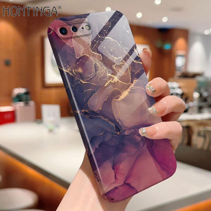Hontinga for iPhone 7 Plus 8 Plus Back Cover Luxury Marble All-inclusive Film Hard Phone Case Camera Protection Mobile Cover