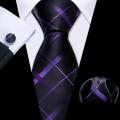 Sunfloweio Barry.Wang Purple Lilac Lavender Silk Mens Tie Handkerchief Cufflink Set Jacquard Floral Necktie for Male Wedding Business Party. 