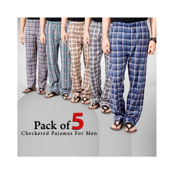 Pack Of 5 - Multicolor Cotton Mix Checkered Pajamas For Men