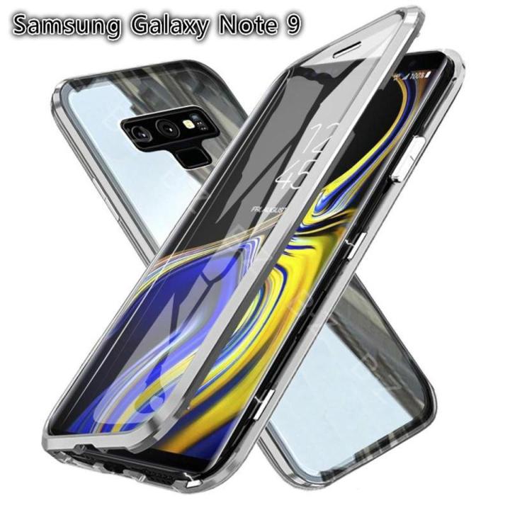 【 Miga Plaza 】 For Samsung Galaxy Note 9 Magnetic Case 360 Front+Back double-sided 9H Tempered Glass Case For Samsung Galaxy Note 9 Metal Bumper Case