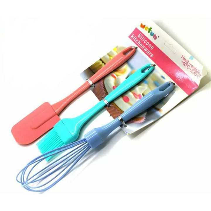 Pack of 3 Pieces Silicone Spatula Set (Spatula+Oil brush+Egg beater) | Turner for Cooking Baking Mixing Baking Tools | SJR Collections