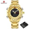 NAVIFORCE Stainless Steel Dual Time Display Watch For Men / Boys With Brand Box-9093. 
