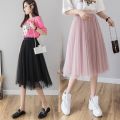 Tulle Skirts Womens Midi Pleated Skirt Black Pink Tulle Skirt Women Spring Summer Korean Elastic High Waist Mesh Tutu Skirt. 
