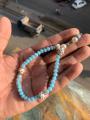 Hand-Made Elastic Bracelate Light-Blue Color Beads and Off-White Pearl Beads -Tasbih 33Beads 6mm Tasbeeh/Bracelate, Crysta Beads Tasbih.. 