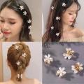 New Fashion 6pc Mini Hair Catcher for Women Korean Small Flower Pearl beads clip Set gold Carb girls Headwear Wedding Hair Accessories. 