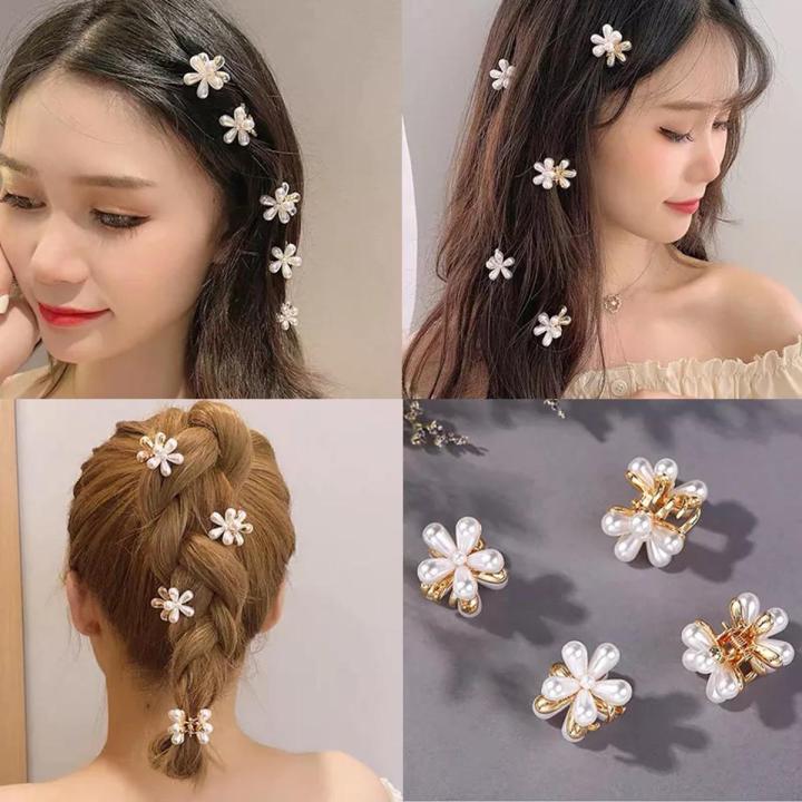 New Fashion 6pc Mini Hair Catcher for Women Korean Small Flower Pearl beads clip Set gold Carb girls Headwear Wedding Hair Accessories