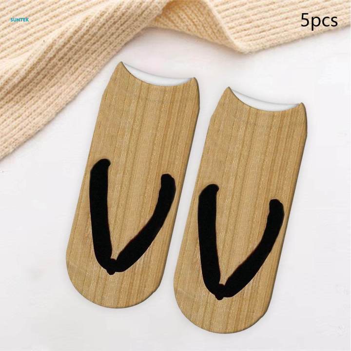 5 Pairs Flip Flop Print Socks Casual Cartoon for Running Halloween A