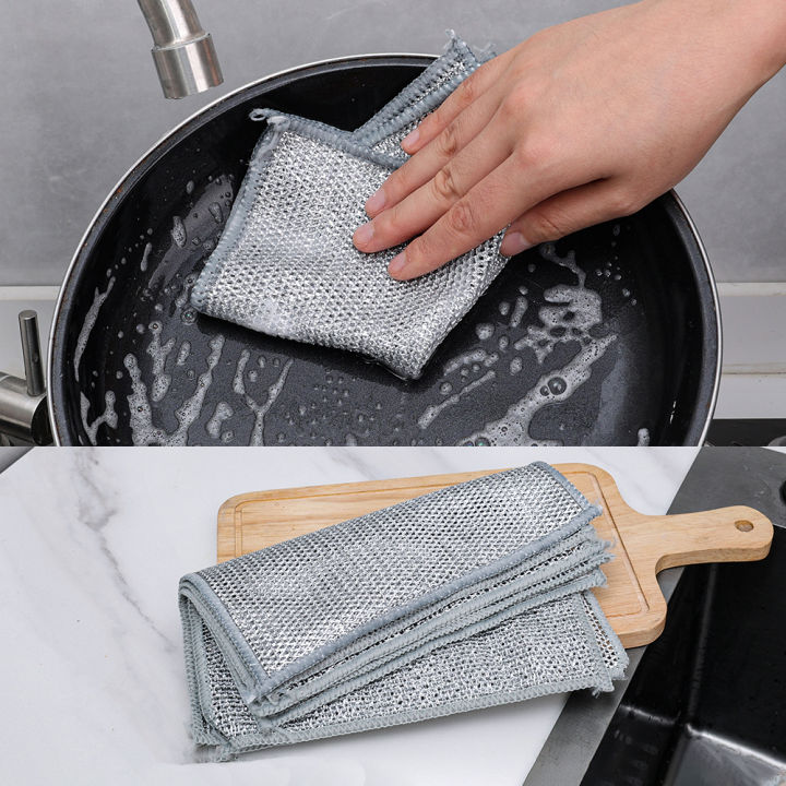 3pcs Multipurpose Scrubbing Wire Rags Scrubber Kitchen Steel Wire Dish ...